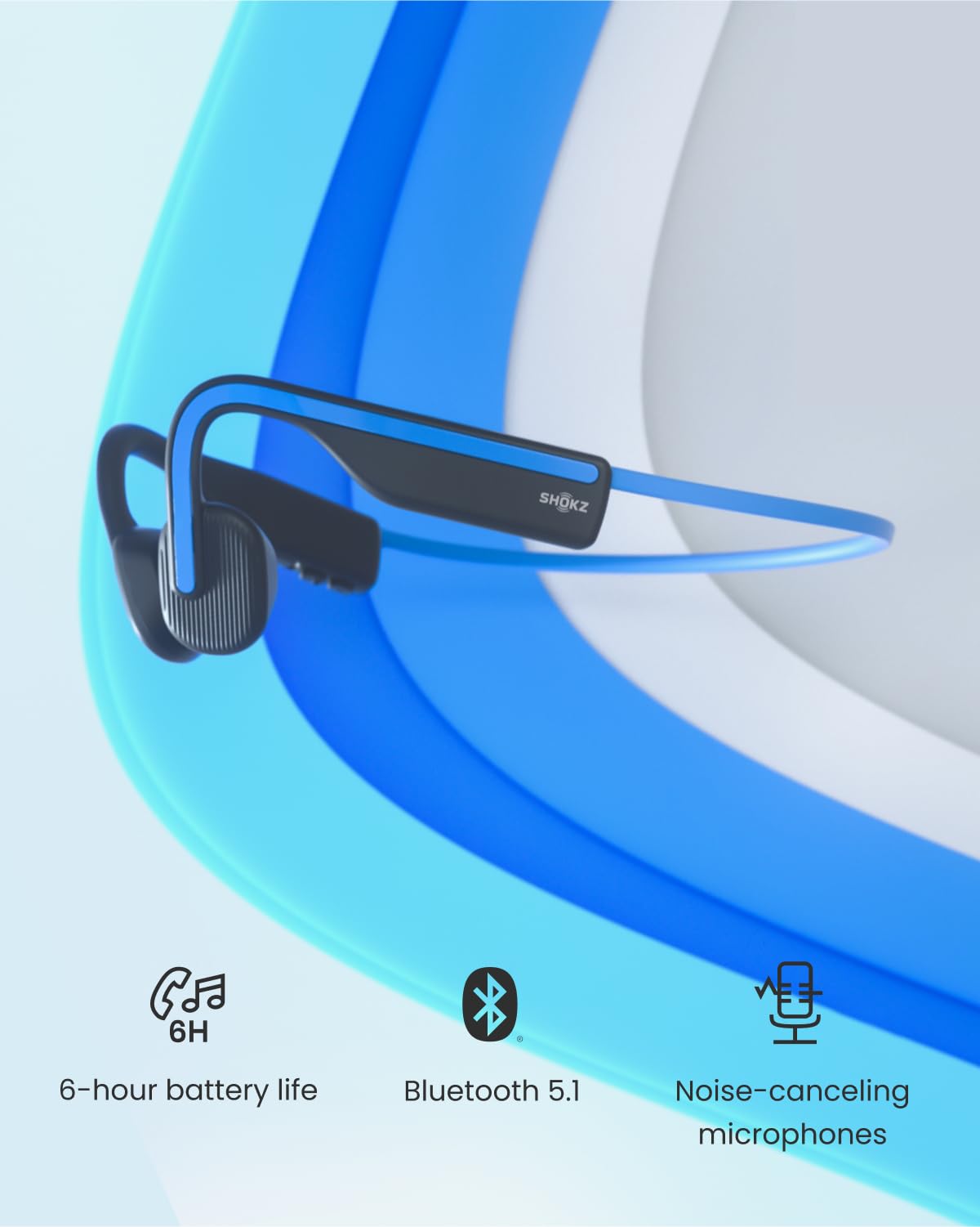 Shokz OpenMove Bone Conduction Waterproof Bluetooth Headphones for Sports, Blue, 1