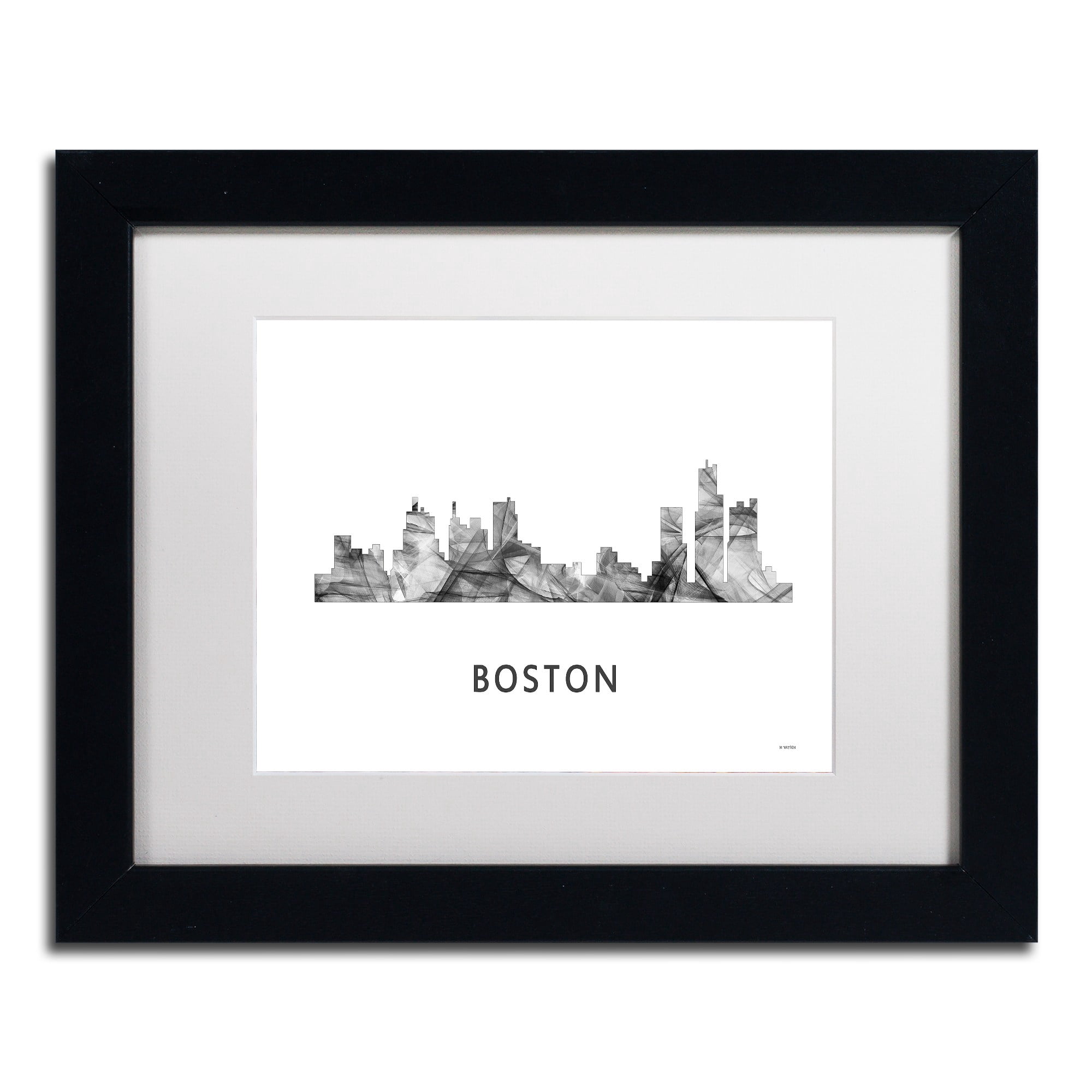 Trademark Fine Art 'Boston Mas Skyline WB-BW' Canvas Art by Marlene Watson, White Matte, Black Frame