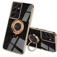 thumbnail image 2 of for Galaxy S22 Ultra Case with Ring, Built-in Rotation Finger Ring Kickstand Cover with Shiny Plating Rose Gold Edge Work with Magnetic Car Mount Slim Thin Bumper Case for Women Girls Black, 2 of 7