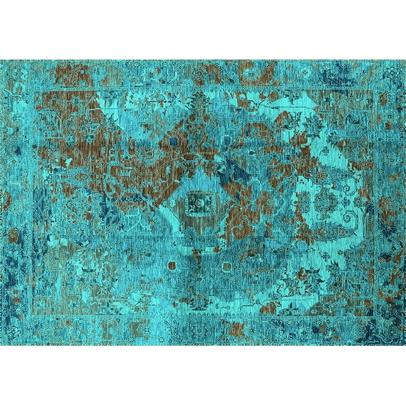 Ahgly Company Indoor Rectangle Oriental Turquoise Blue Industrial Area Rugs, 8' x 12'