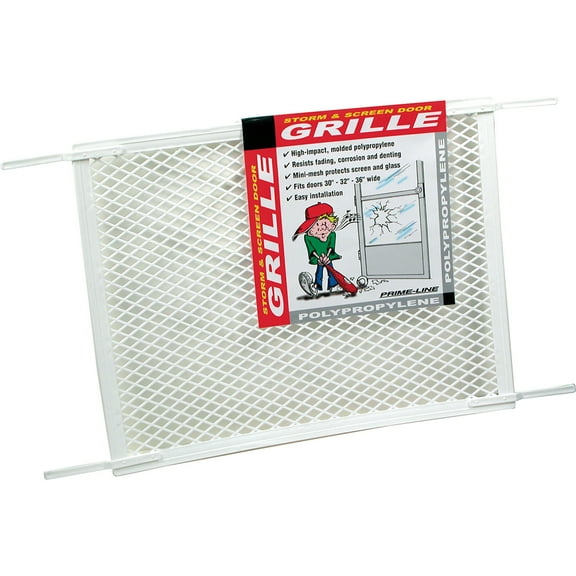 Hinged Screen Door Grille, 34-1/2 in., Molded Plastic, White