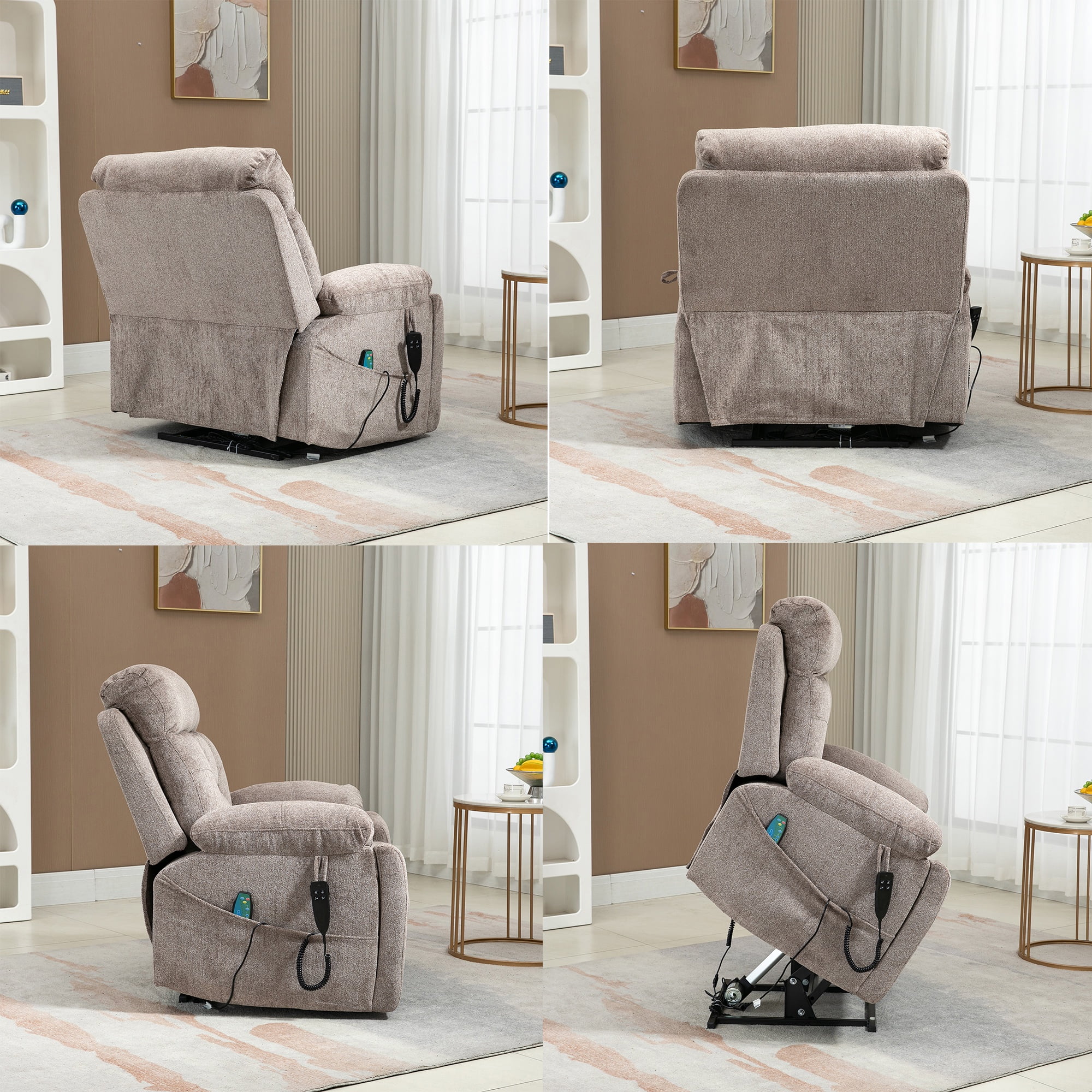 Oversized Power Lift Recliner Chair with Massage and Heat for Elderly, UHOMEPRO Large Wide Seat Recliners for Big and Tall, Safety Motion Reclining Mechanism with Hidden Cup Holder, Light Brown