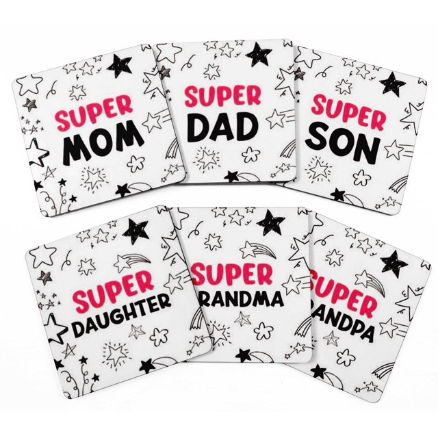 Inkdotpot Set of 6 Drink Coasters Easy Clean 4-inch SquareCoastersCork Base-Reusable- Family Gift