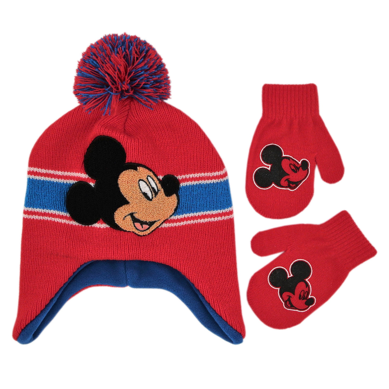Disney Boys Toddler Mickey Clubhouse Beanie Hat and Mittens Cold Weather Set blue//red Age 2-4