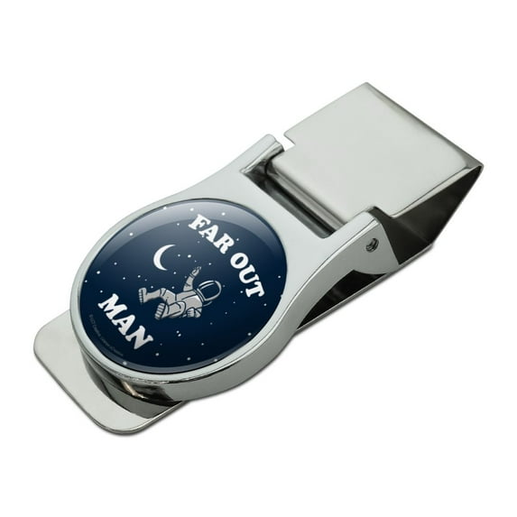 Far Out Man Space Astronaut Funny Humor Satin Chrome Plated Metal Money Clip