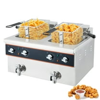 Stainless steel oil drain valve table top deep fryer double cylinder 16L 1800W 1800W with timer and back-flip stainless steel frying basket