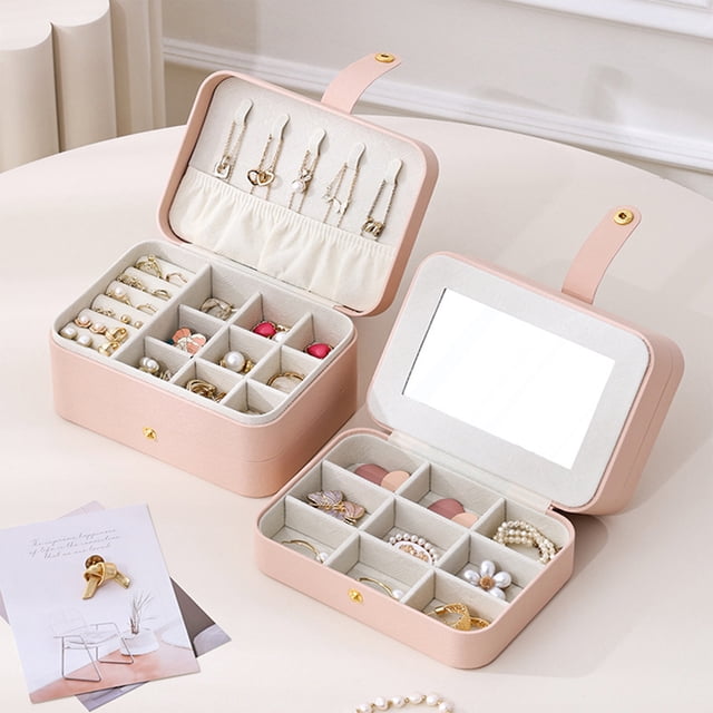 Caja organizadora de joyería de gran capacidad | Estuche de almacenamiento multicapa para pendientes, collares, anillos, relojes | Cuero artificial | Soporte de viaje portátil | 17x12,5x8,8cm