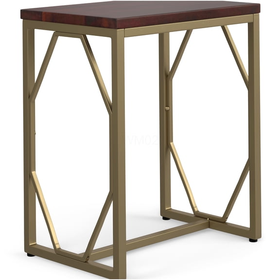 Modern Cognac & Gold End Table, Wood Top with Metal Diamond Base Accent Table for Living Room, Bedroom