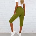 thumbnail image 3 of Puntoco Women's Casual Capri Pants Slim Fit Stretchy Business Capris Dress Pants with Pockets for Work Lounge office Army Green M(M), 3 of 7
