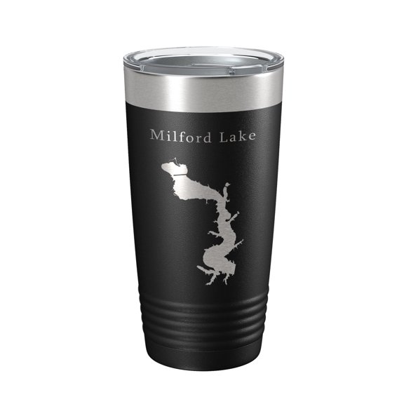 Milford Lake Map Tumbler Travel Mug Insulated Laser Engraved Coffee Cup Kansas 20 oz Black
