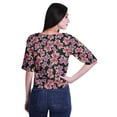 thumbnail image 3 of Moomaya Womens Printed Cotton V-neck Crop Top Elbow Sleeve Summer Clothing Boho Blouse, 3 of 7