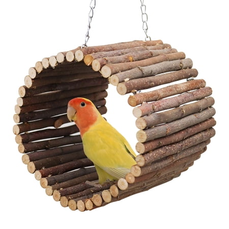 Parrot Swing Toys, Hanging Perch Stand, Natural Willow Wood Hammock, Bird Cage Accessories for Parakeets, Cockatiels, Lovebirds, Hamster, Rat（10*15cm）