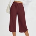 thumbnail image 4 of Women's Wide Leg Capri Pants Quick Dry Yoga Lounge Hiking Pants with Pockets Loose Comfy Summer Drawstring Wine, 4 of 6