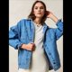 thumbnail image 4 of Chaqueta Vaquera Urbana para Mujer: Chaqueta Vaquera Estilo Boyfriend, Holgada, de Larga y con Botones Al Frente. Azul L, 4 of 8