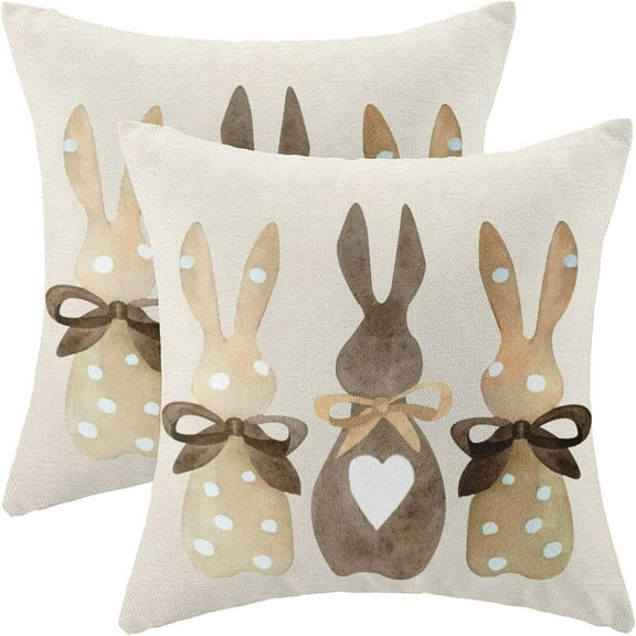 Easter Pillow Covers 18 x 18 Inch Set of 2 for Vintage Polka Dot Love Heart Bunny Decor Throw Pillows Spring Bow Rabbit Outdoor Farmhouse Decorative Cushion Cases for Couch Bed Decoration