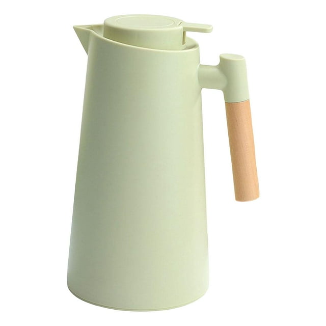 Bouilloire Isotherme 1000 ml à Double Paroi Poignée en Bois Bouteille Boisson Vert