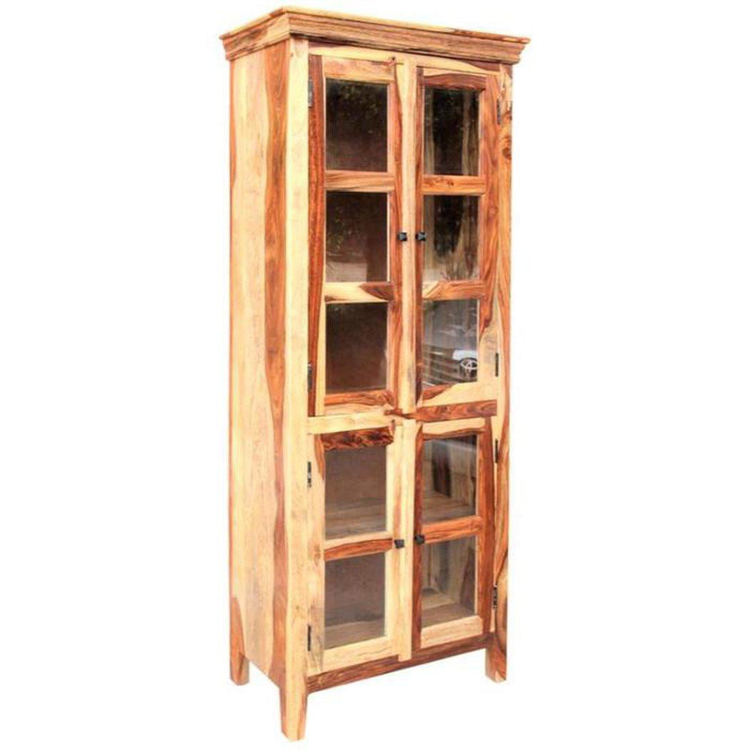 82 Tall Narrow Dual Tone Curio Bookcase, Narrow Bookcase With Glass Doors