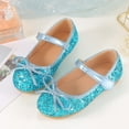 thumbnail image 5 of Caqnni Girls' Closed Toe Heels Wedding Party Princess Shoes Sequins Bow for Toddler Little Big Kid (Blue,10.5-11 Years), 5 of 5