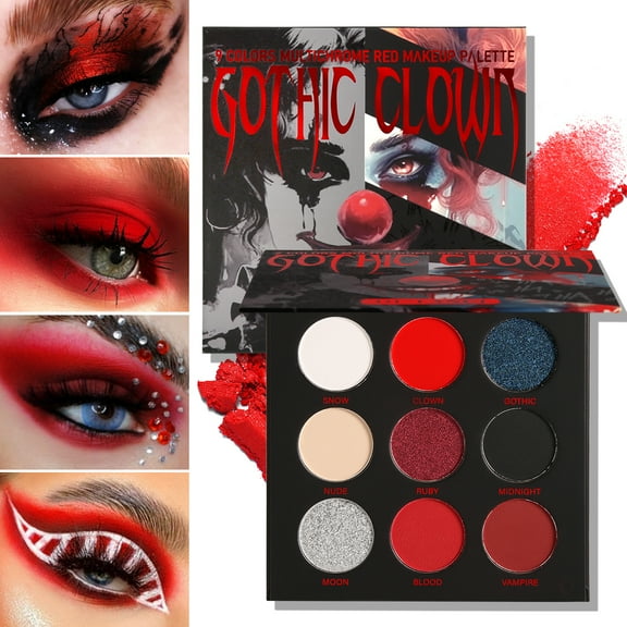 DE'LANCI 9 Color Black Red Eyeshadow Palette for Goth Makeup,