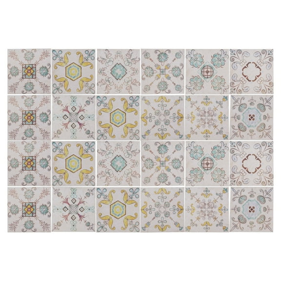 Unique Bargains 24 Pcs Tile Stickers Wall Tile Stickers Tile Stickers for Kitchen Cupboard 3.94"x3.94" Yellow Green
