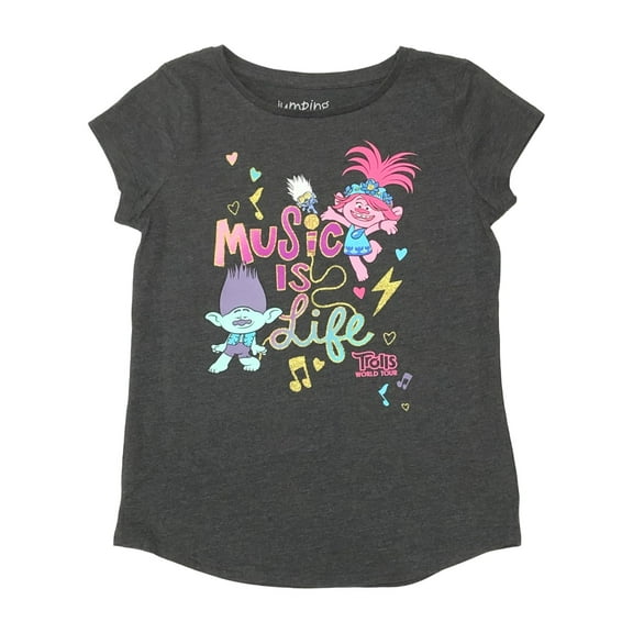 Jumping Beans Girls Gray Trolls Movie Poppy Music Is Life T-Shirt Tee Shirt 7