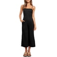 thumbnail image 4 of Txlixc Mono de verano para mujer Tirantes finos ajustables Cintura alta Pierna ancha Mono recortado Mamelucos con bolsillos Txlixc  Estilo de ocio, 4 of 6