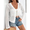 thumbnail image 2 of Women's Crochet Knit Cardigan Tie Front Long Sleeve Cropped Casual Sweater, 2 of 6