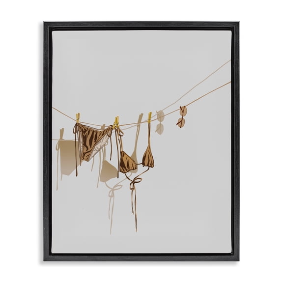 Stupell Industries Contemporary Sunlit Bikini on Clothesline Black Floating Frame Canvas Art, 17 x 21, by Ziwei Li