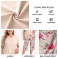 thumbnail image 5 of UNEEI Plus Size Pajamas Set for Women,2 Piece Loungewear Set Floral Sleepwear for Spring Summer Fall,Soft Lightweigh V Neck Short Sleeve Top and Capri Pants, 3XL Brown, 5 of 8