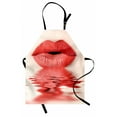 thumbnail image 1 of Lips Apron, Female Blowing Kisses over Water and Reflection Closeup Image, Unisex Kitchen Bib with Adjustable Neck for Cooking Gardening, Adult Size, Off White and Dark Coral, by Ambesonne, 1 of 4