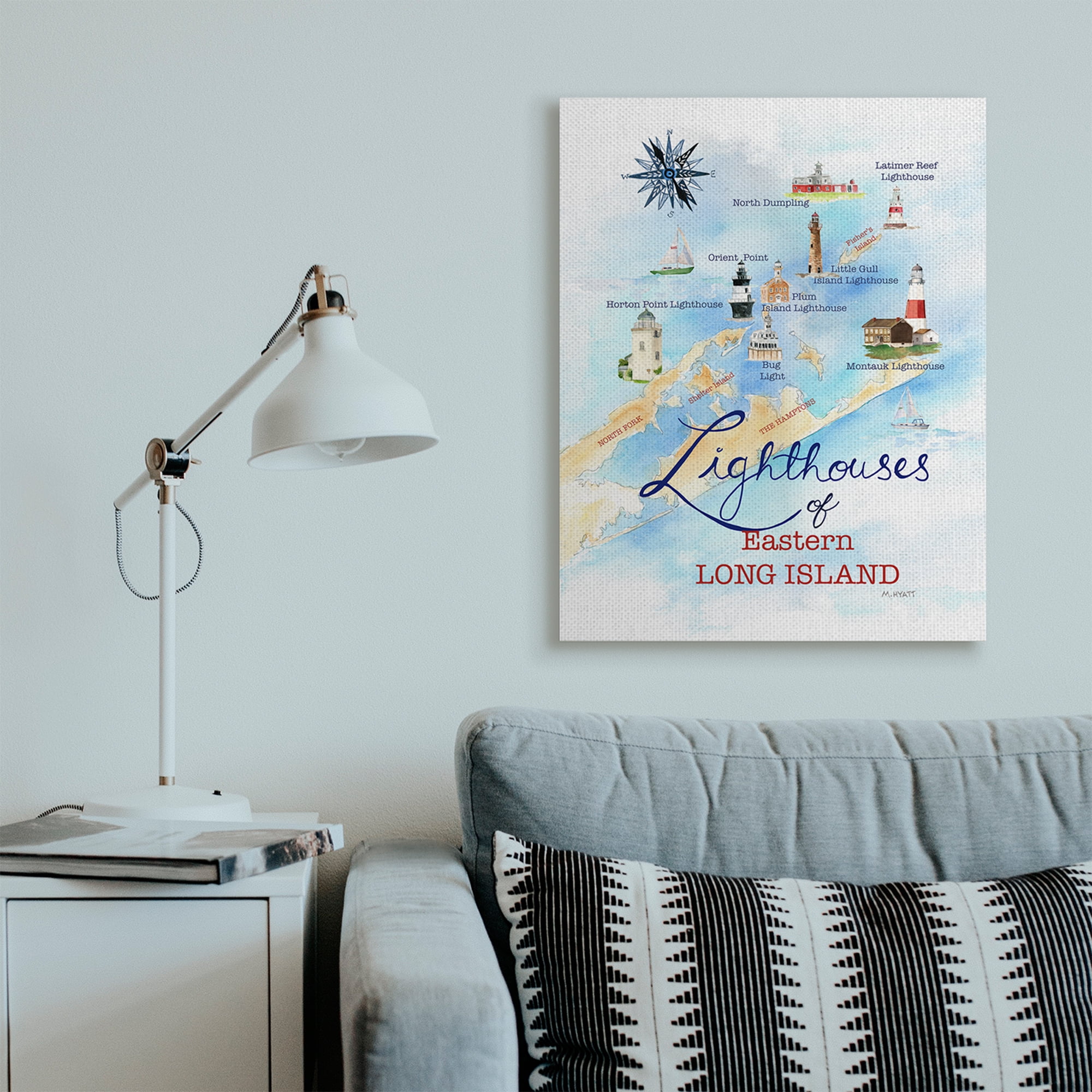 Stupell Industries Nautical Map of Eastern Long Island Lighthouses Canvas Wall Art, 30 x 40, Design by Melissa Hyatt LLC