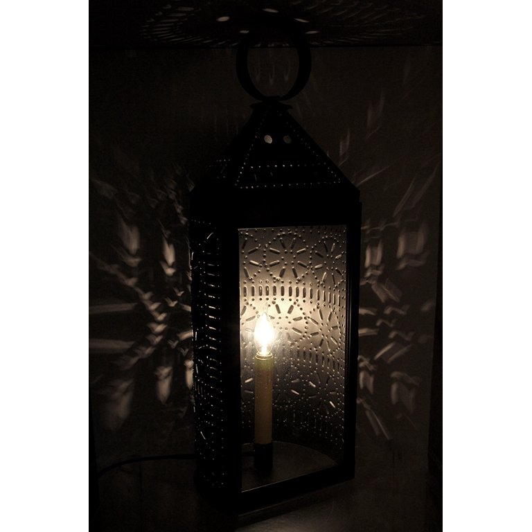 Zeckos 21" Punched Tin Electric Candle Lantern – Blackened Distressed Finish