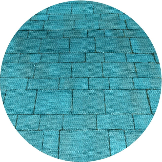 Ahgly Company Machine Washable Indoor Round Transitional Bright Turquoise Blue Area Rugs, 7' Round