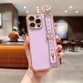 thumbnail image 3 of for iPhone 15 Pro Max Case with Adjustable Wristband Strap Kickstand Loop Heart Luxury Plating,Raised Corners Bumper Shockproof Slim Fit sturdy Anti-Scratch Cover for Women Girls,Purple, 3 of 15