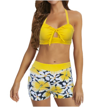 Youyipin womens swimsuits Push Up Bikini Top Knot Front Underwire Swimwear with UPF 50+ Womens Swim Trunks Bottoms