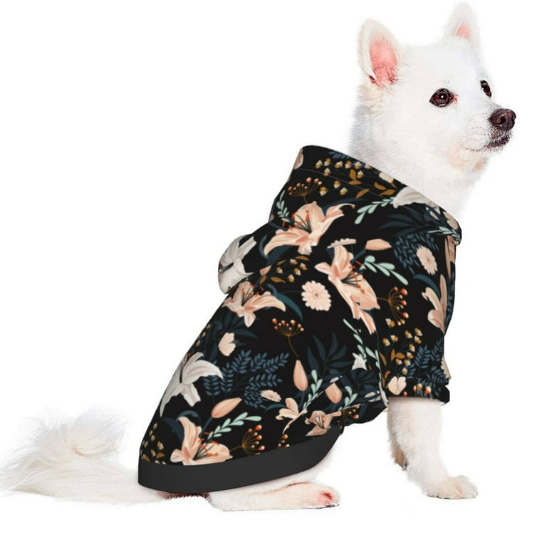 Honeii Lilies Flowers Print Small Dog Hoodies Pet Hooded Sweatshirts Fall  Winter Puppy Cat Sweaters Warm Clothes for Small Dogs Outfits Costume-Medium