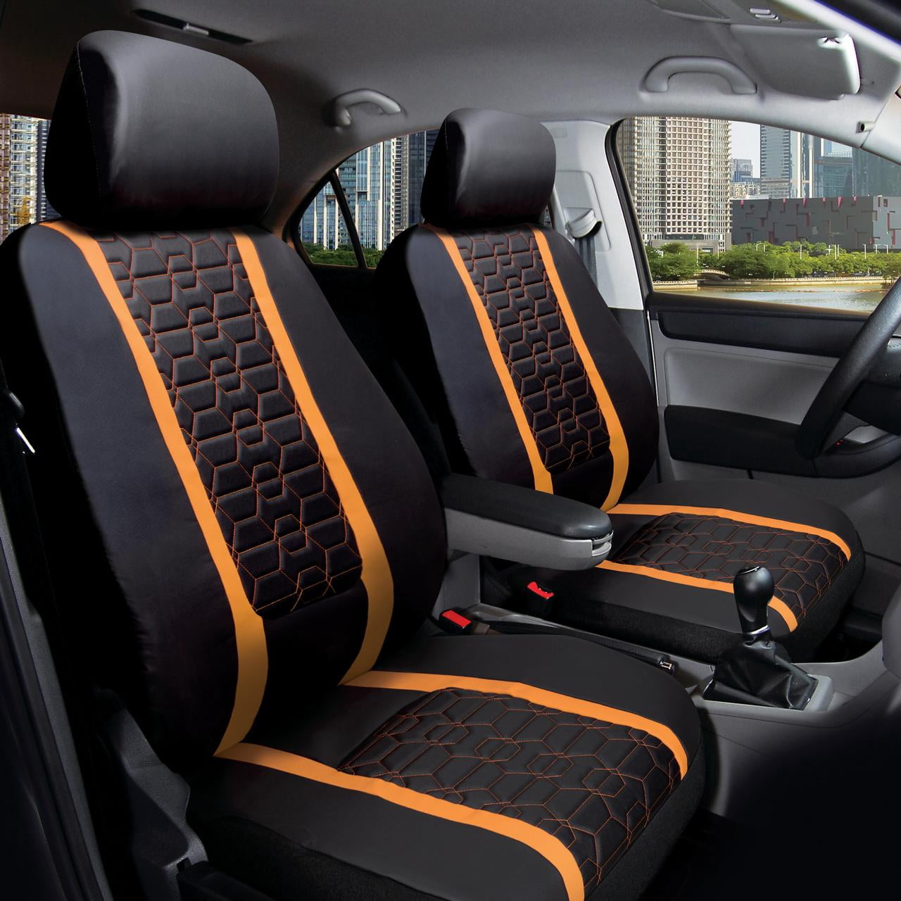 Auto Drive Racing Orange Faux Leather Seat Cover for Most Cars-2 Pack, Universal Fit