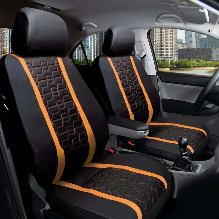 Auto Drive Racing Orange Faux Leather Seat Cover for Most Cars 2 Pack Universal Fit