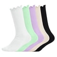 thumbnail image 2 of dazeni 6-Pack Girls' Ruffle Socks School Uniform Dress Socks Soft Athletic Mid-Calf Socks Solid Color Green 6-14Years, 2 of 6