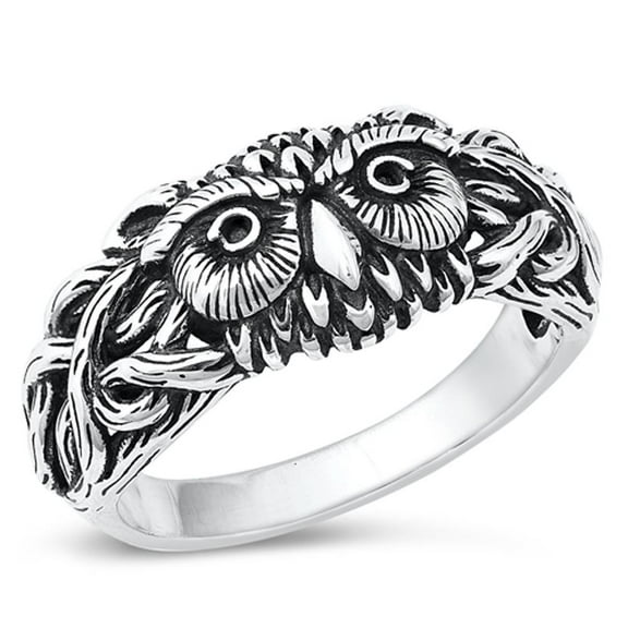 Owl Hooter Fancy Ring .925 Sterling Silver Band Jewelry Female Male Unisex Size 11