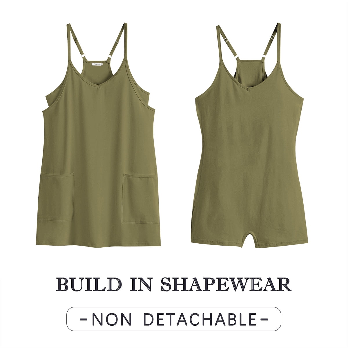 ANRABESS Athletic Dress for Women Tennis Dress with Shorts Summer Active Workout Romper Dress Sleeveless Spaghetti Strap Mini Dress Casual Sundress Vacation Outfits Army Green L
