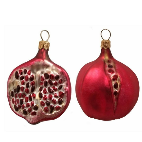 Pomegranate Fruit Polish Blown Glass Christmas Ornament Set of 2 Decorations