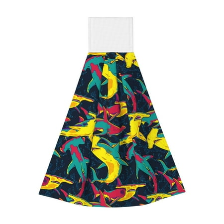 

Zufioo Colorful Sharks Print Coral Fleece Velcro Hand Towel Hangable Absorbent Hand Towel Suitable for Kitchen Bathroom Household Items