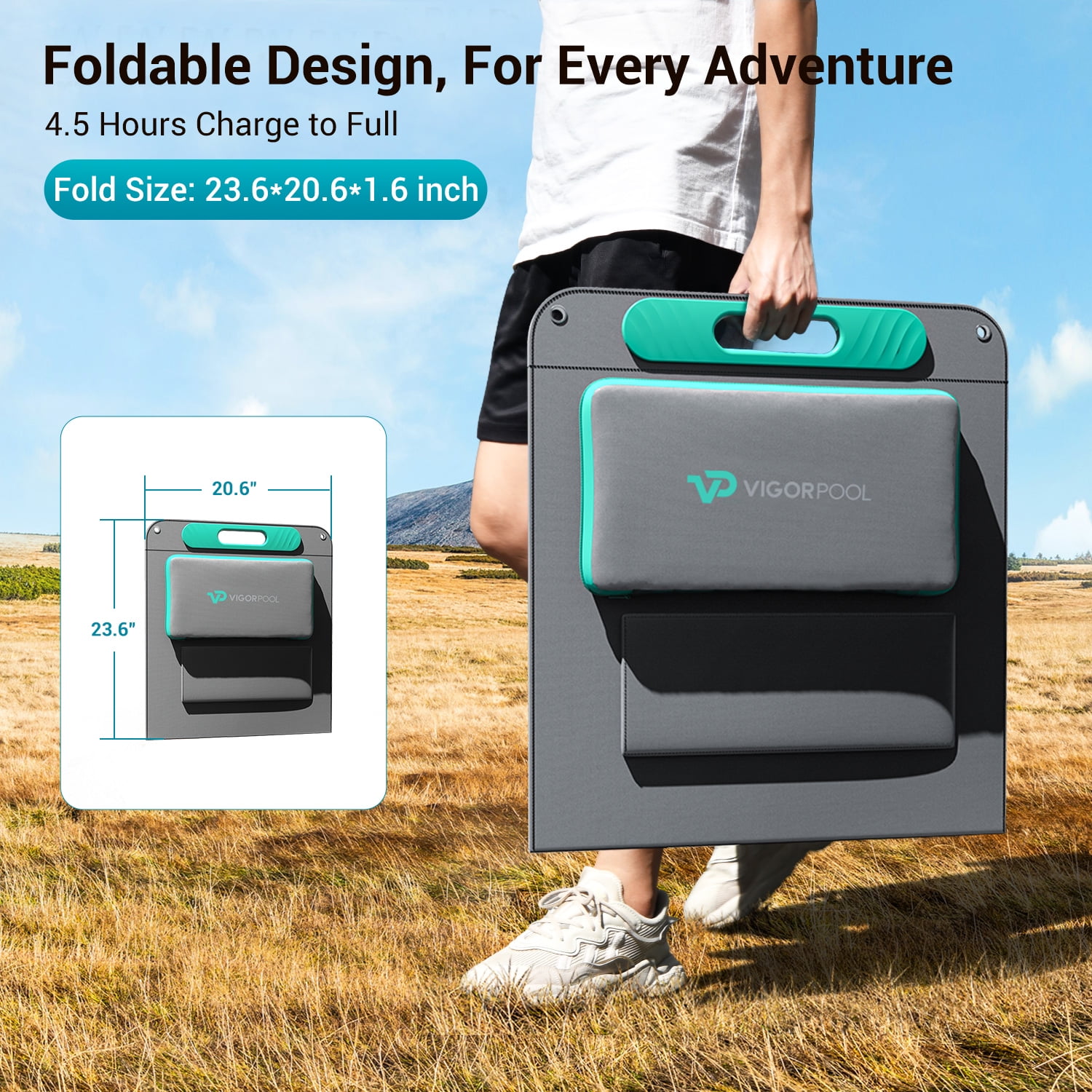 VIGORPOOL 100W 19.8V Portable Solar Panel for Power Station with SunPower Cells Foldable Solar Charger with Adjustable Kickstand for Outdoor Camping,RV,off Grid System,Gray