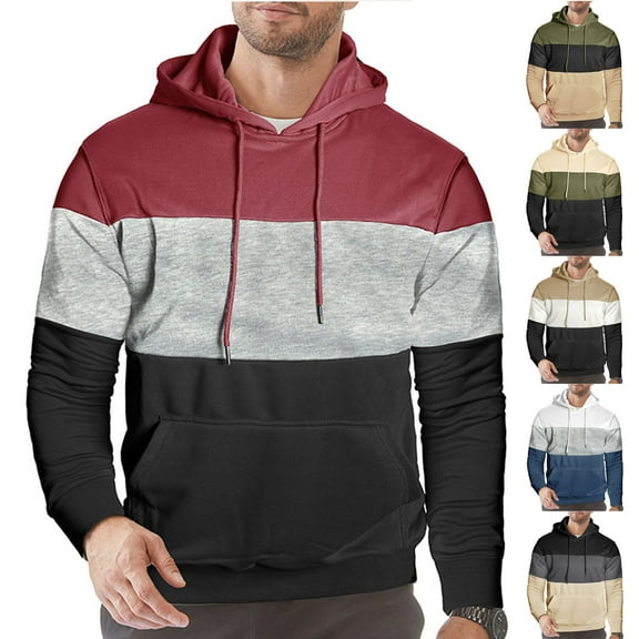 Momasggi Mens Color Block Hoodies Drawstring Long Sleeve Hooded Sweatshirts Fall Winter Fleece Pullover Tops Outdoor Hiking Hoodie with Pockets Black M