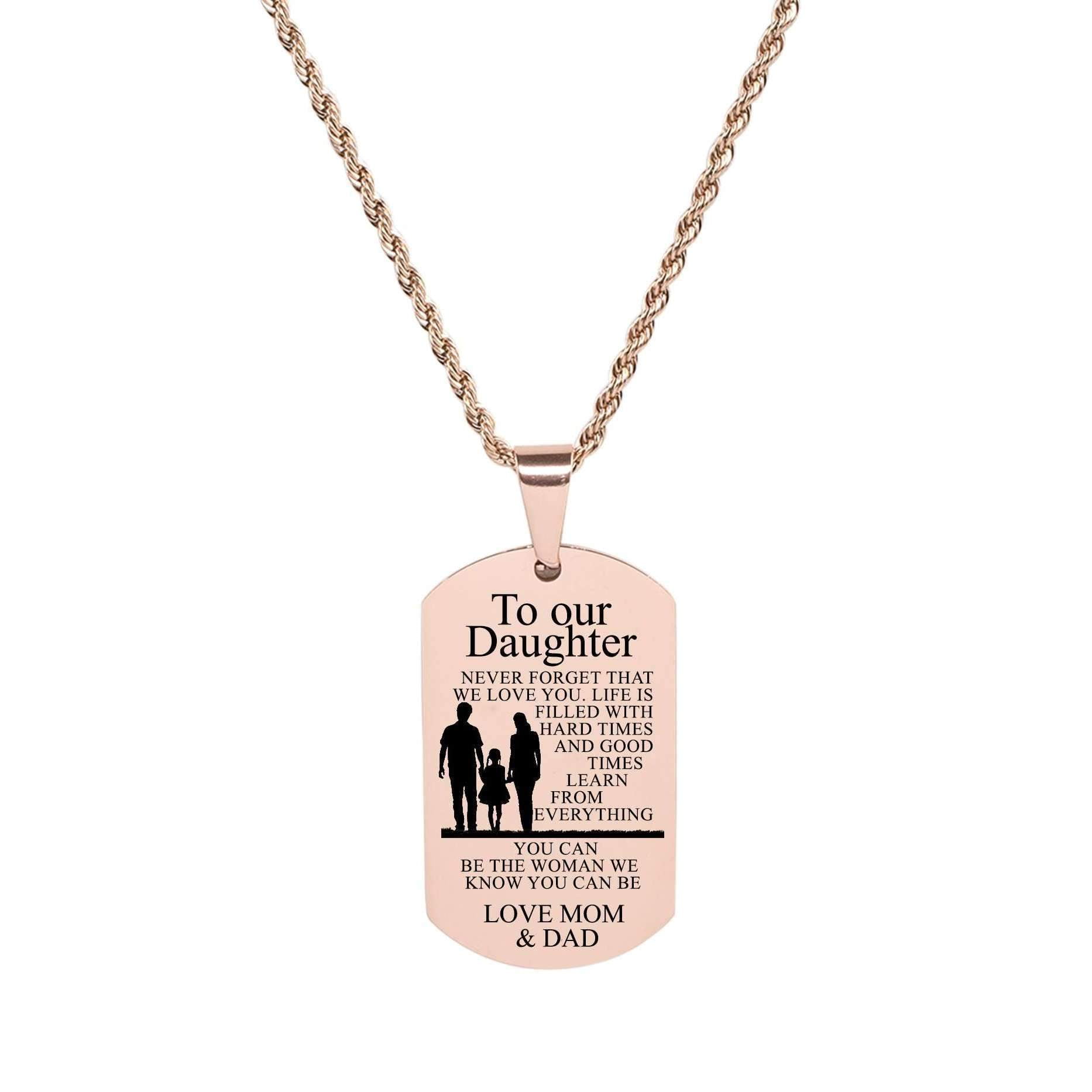 Solid Stainless Steel Sentimental Message Tag Necklace In Rose Gold By Pink Box
