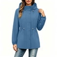 thumbnail image 2 of Cilsoka Drawstring Waist Waterproof Jacket for Womens Long Sleeve Windbreaker with Hooded Casual Solid Softshell Jackets, 2 of 4