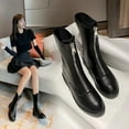 thumbnail image 4 of Bnwani Women Boots Ankle Retro Fall Fashion Toe Zipper Flat Mid-Calf Fleece Elastic Retro Boot Black Size 4.5, 4 of 9
