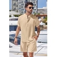 thumbnail image 2 of COOFANDY Men's 2 Pieces Linen Set Henley Shirt Short Sleeve and Shorts Summer Beach Yoga Matching Outfits, 2 of 6