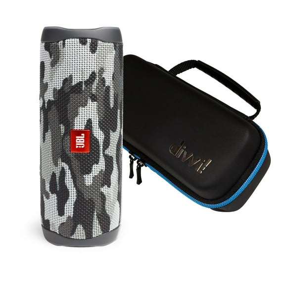 JBL Flip 5 Black Camo Bluetooth Speaker w/divvi! Hardshell Case Kit